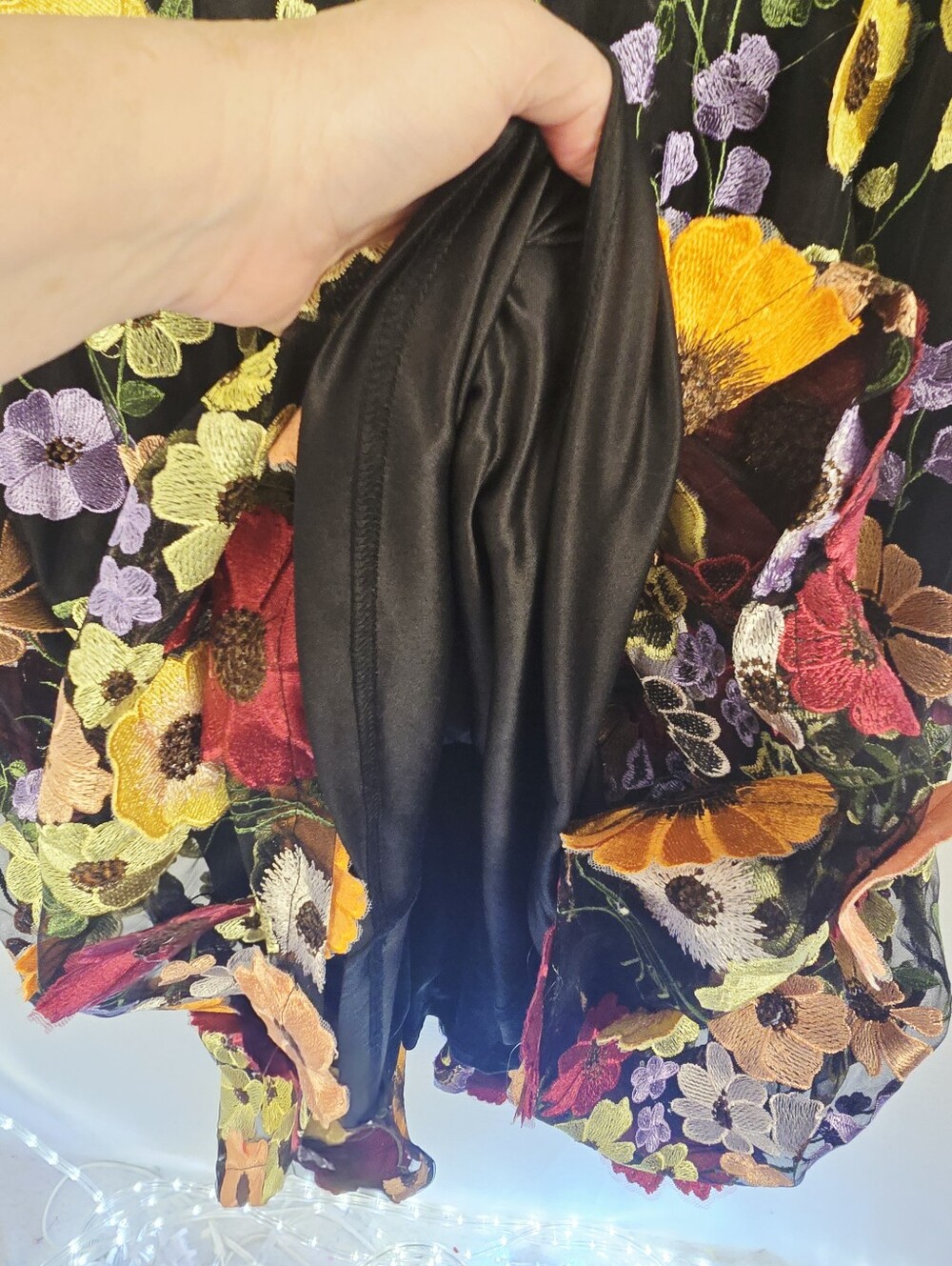 Lulus NWOT Sheer Black 3D VIBRANT Floral Fantasy Embroidered MIDI Dress. XL - Picture 12 of 16